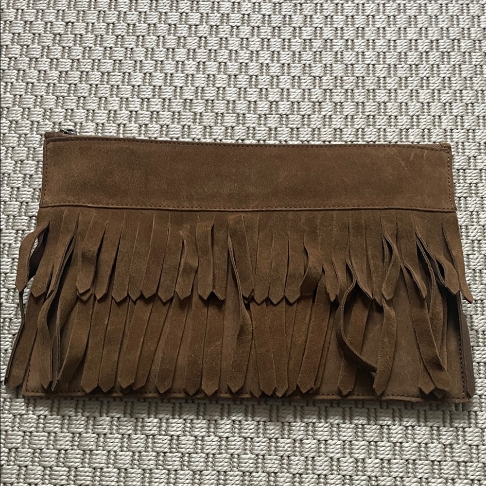 Madewell Brown Suede Fringe Clutch